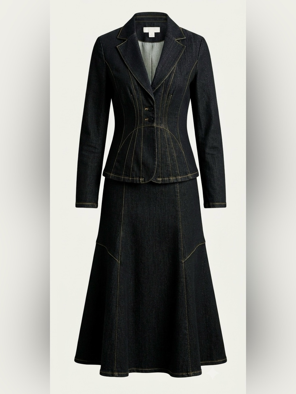 Monroe & Main Dark Wash Denim Skirt Suit Tailored Blazer & A-Line Midi Skirt - Picture 2 of 16